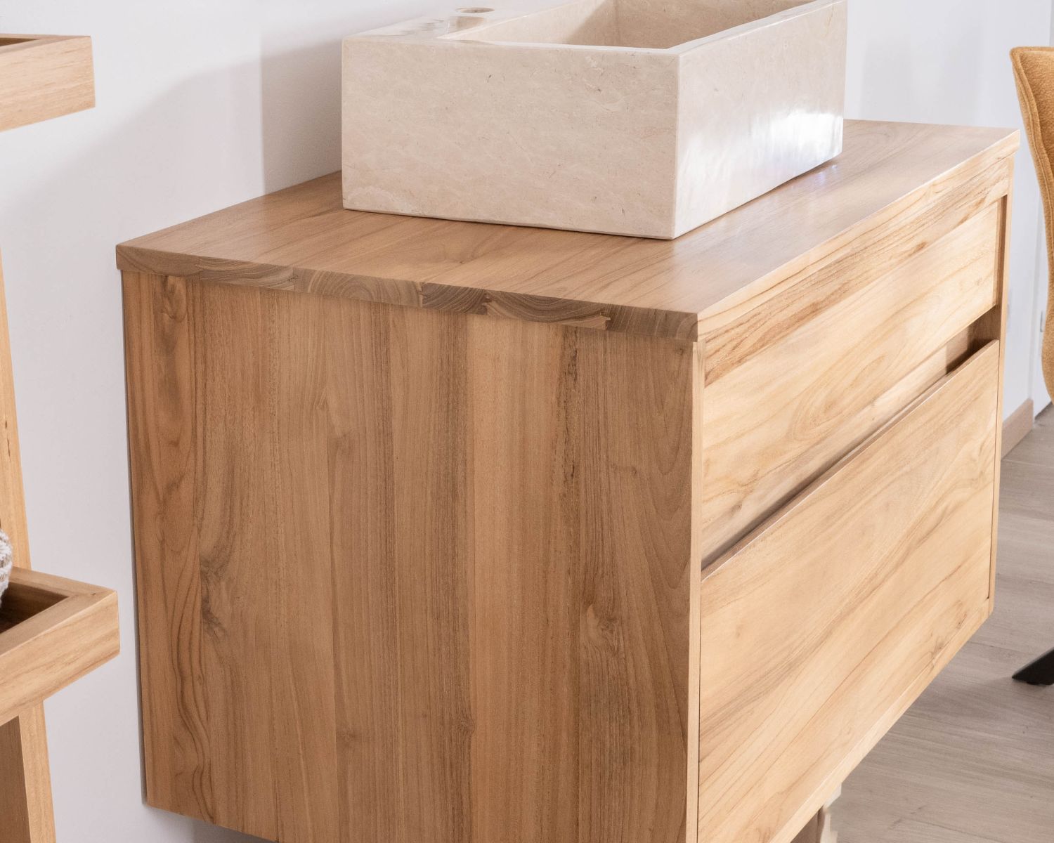 Mobile sospeso da 80 cm con 1 cassetto "Bowdy" in teak massiccio