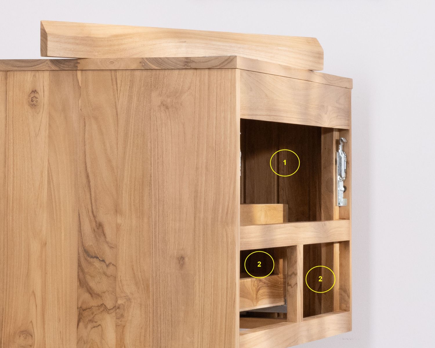 Mobile sospeso da 80 cm con 1 cassetto "Bowdy" in teak massiccio