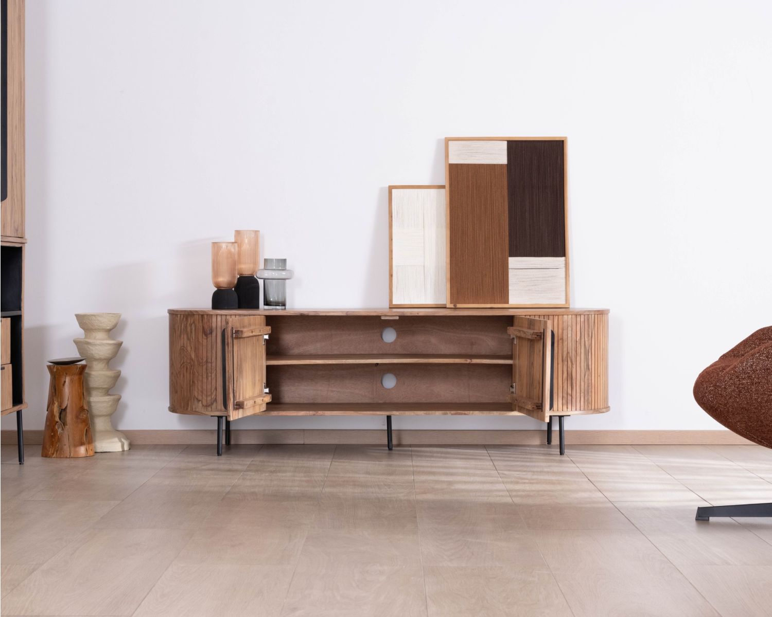 Porta TV in stile retrò "Bopee" in legno di acacia 175 cm