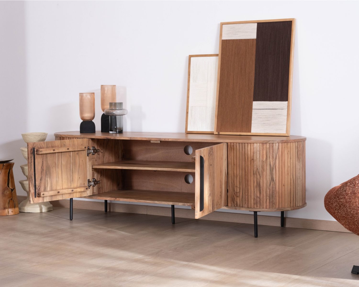 Porta TV in stile retrò "Bopee" in legno di acacia 175 cm