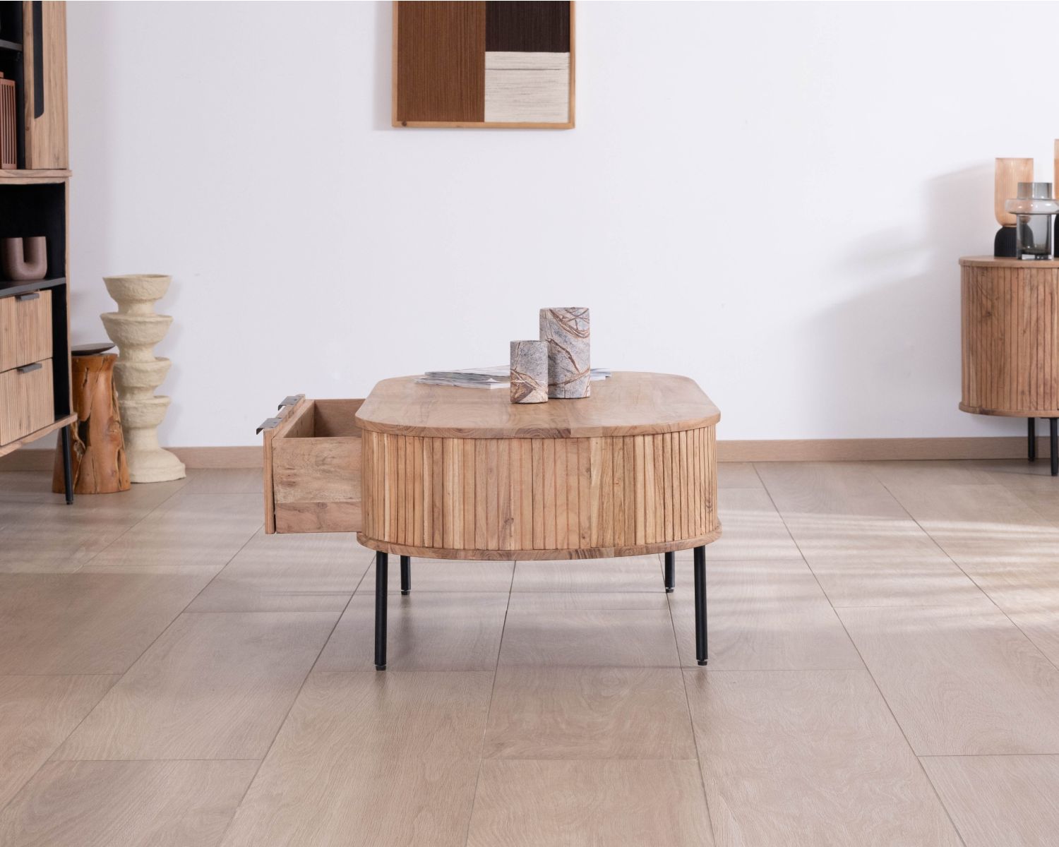 Tavolino ovale Newtro con grande cassetto trasversale "Bopee"