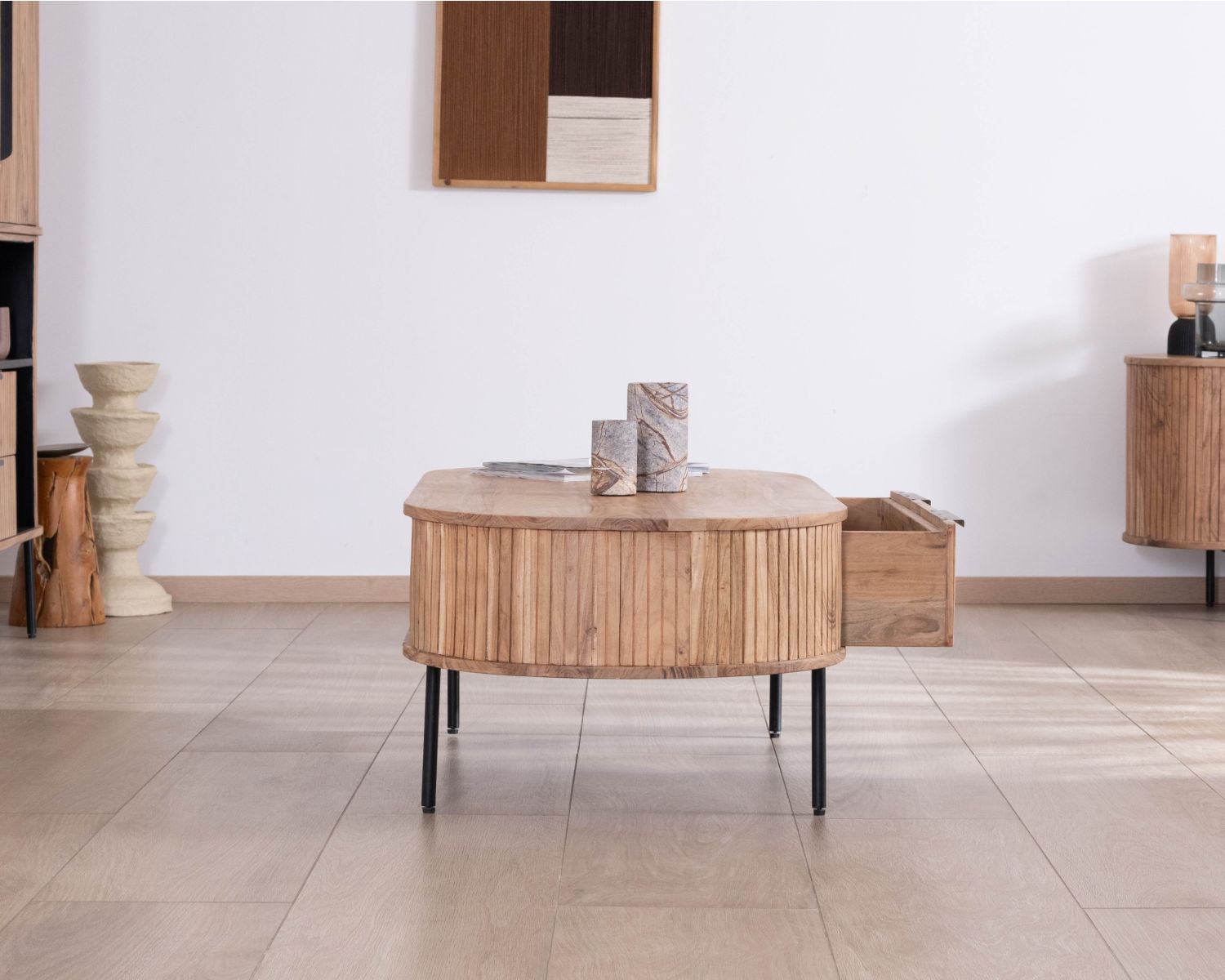 Tavolino ovale Newtro con grande cassetto trasversale "Bopee"