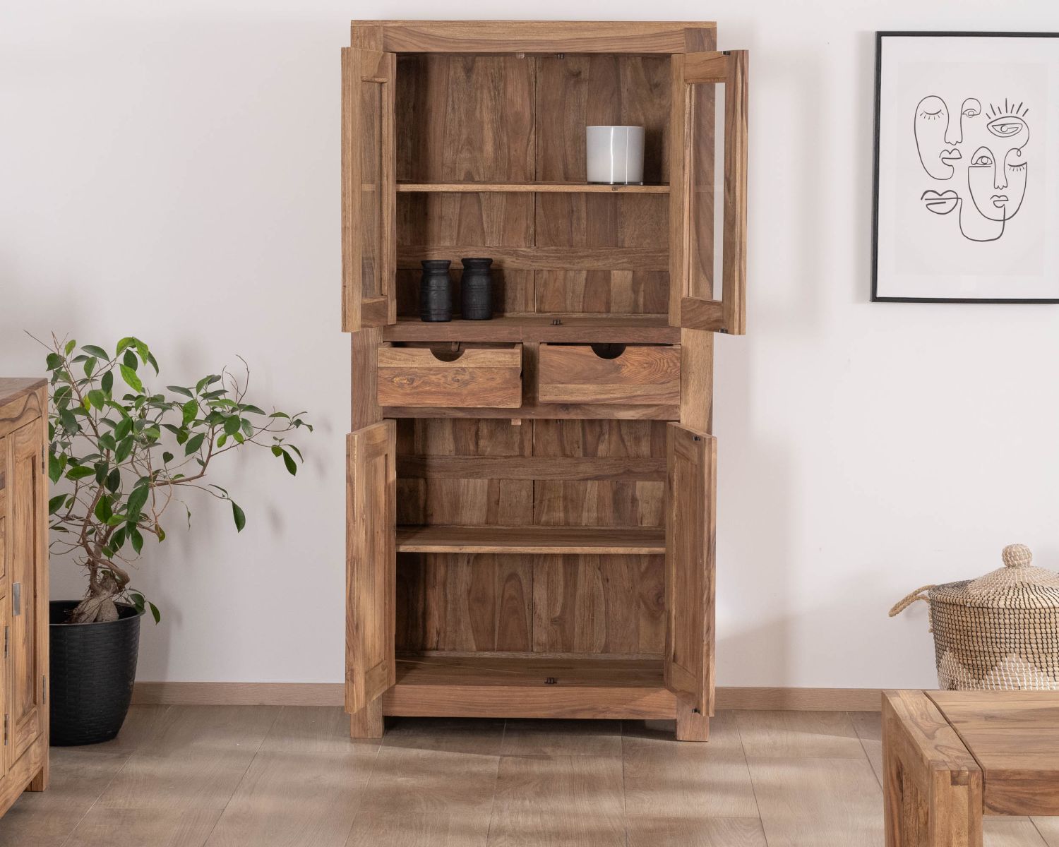 Mobile per porcellane smaltato in palissandro "Kalanohé" con 4 ante e 2 cassetti