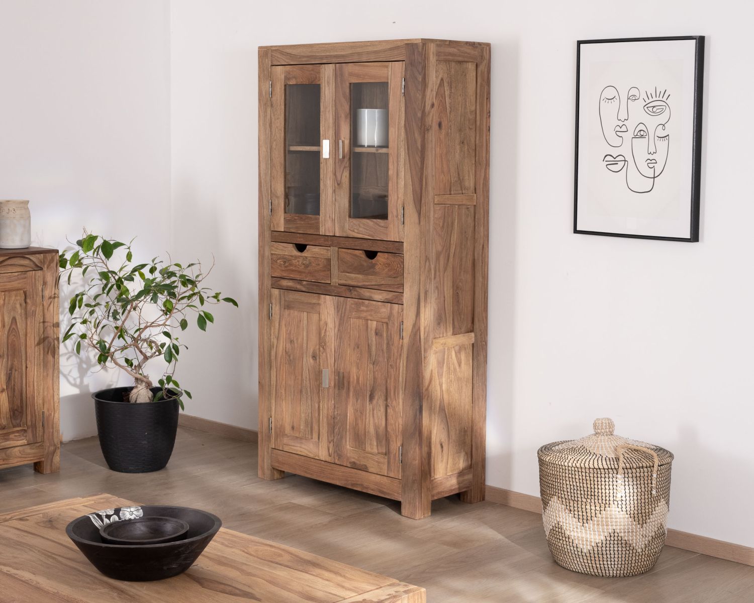 Mobile per porcellane smaltato in palissandro "Kalanohé" con 4 ante e 2 cassetti