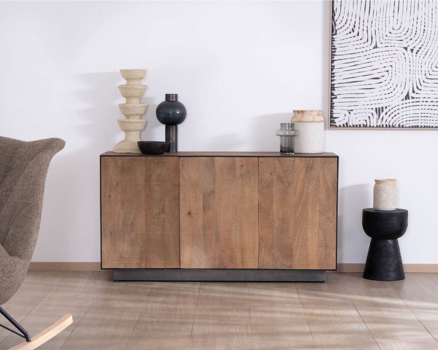 Credenza a 3 ante "Santo" in puro legno di mango, 150 cm