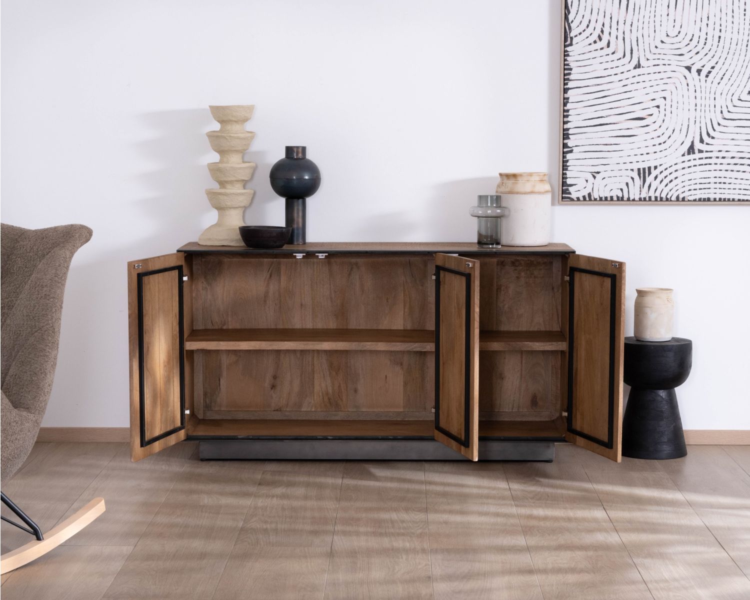 Credenza a 3 ante "Santo" in puro legno di mango, 150 cm