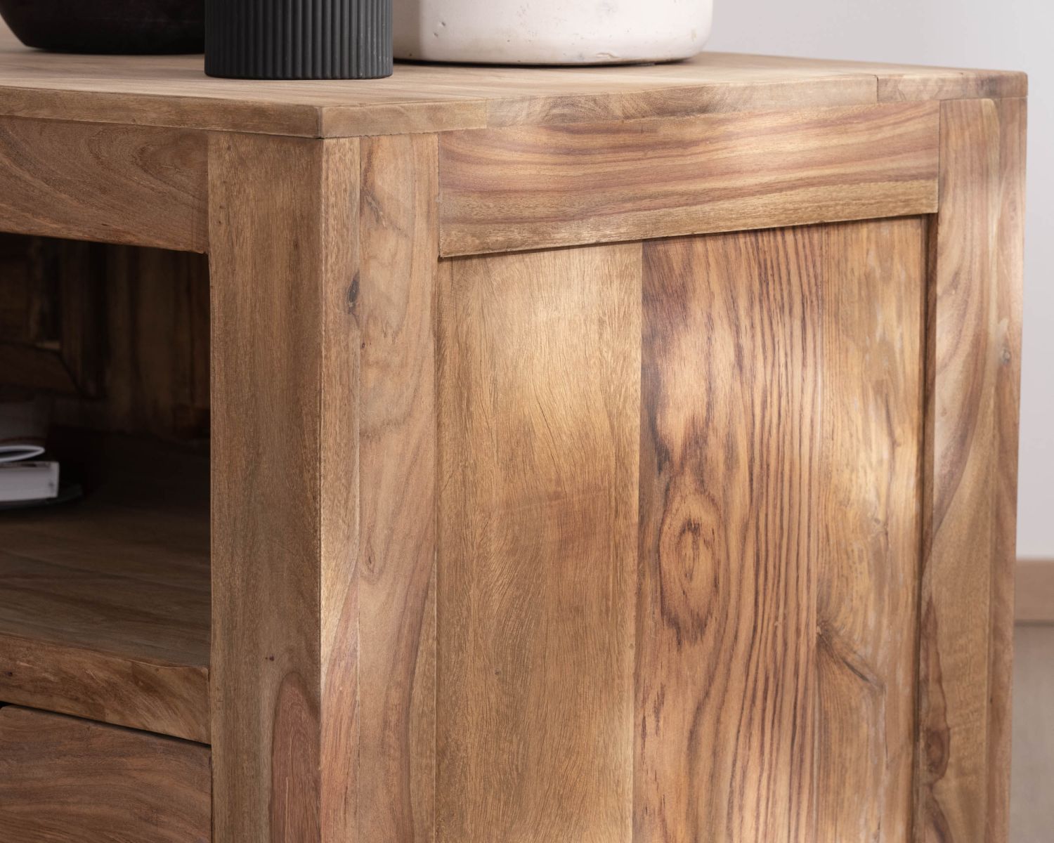 Panca TV in palissandro da 200 cm "Kalanohé" con nicchia e 4 cassetti