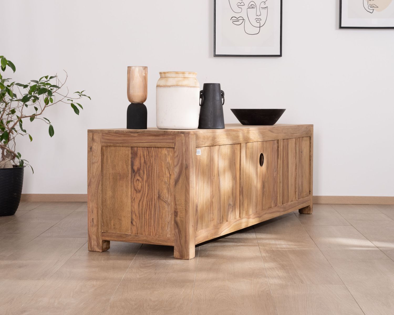 Panca TV in palissandro da 200 cm "Kalanohé" con nicchia e 4 cassetti