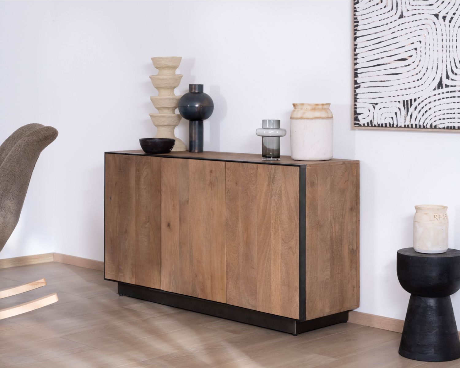 Credenza a 3 ante "Santo" in puro legno di mango, 150 cm