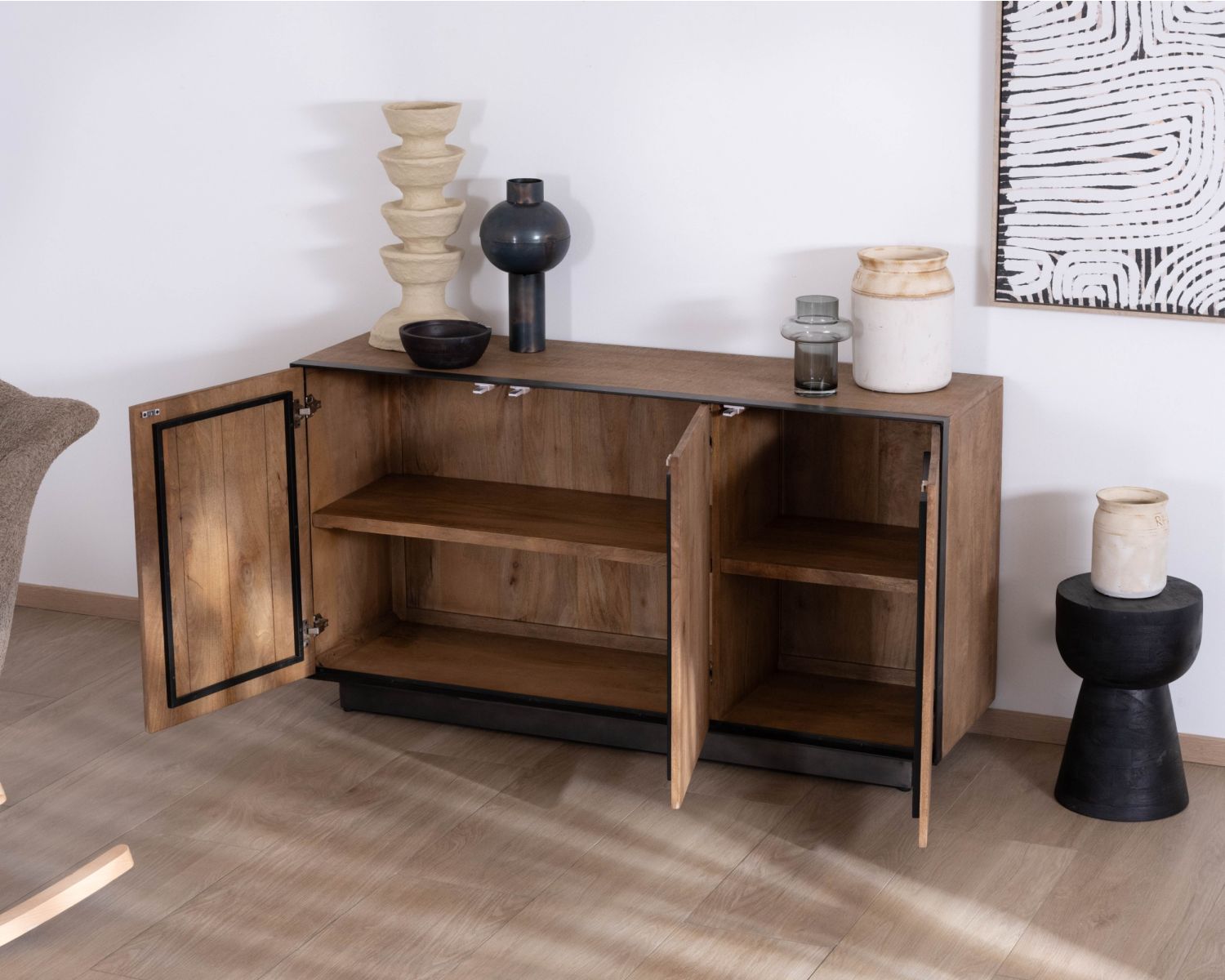 Credenza a 3 ante "Santo" in puro legno di mango, 150 cm