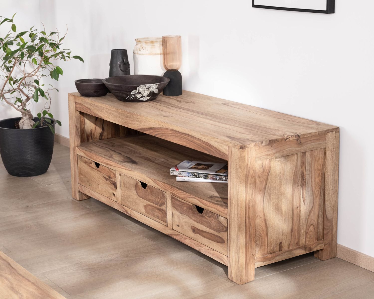 Porta TV in palissandro "Kalanohé" da 150 cm con ampia nicchia e 3 cassetti