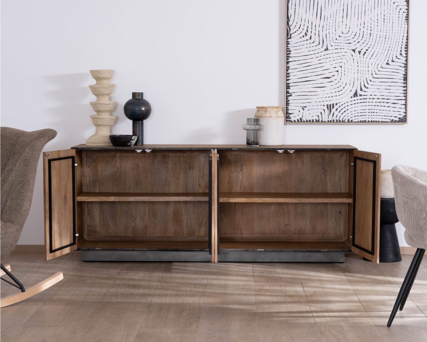 Credenza in mango massiccio "Santo", 4 ante 