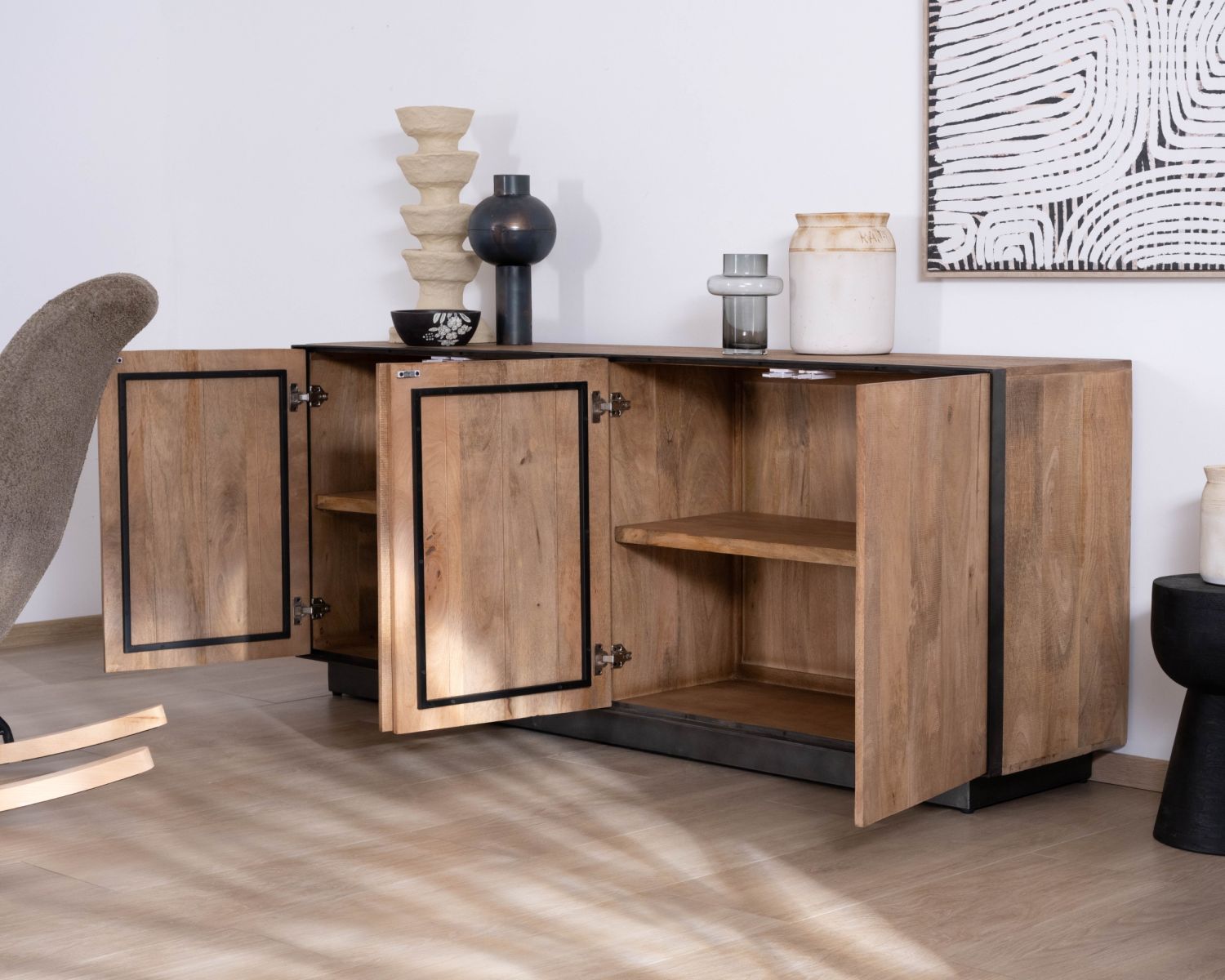 Credenza in mango massiccio "Santo", 4 ante 