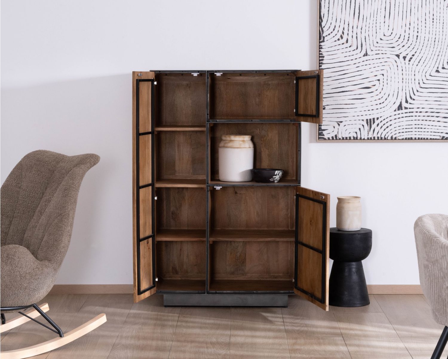 Mobile a 2 ante in mango massiccio "Santo", stile raffinato