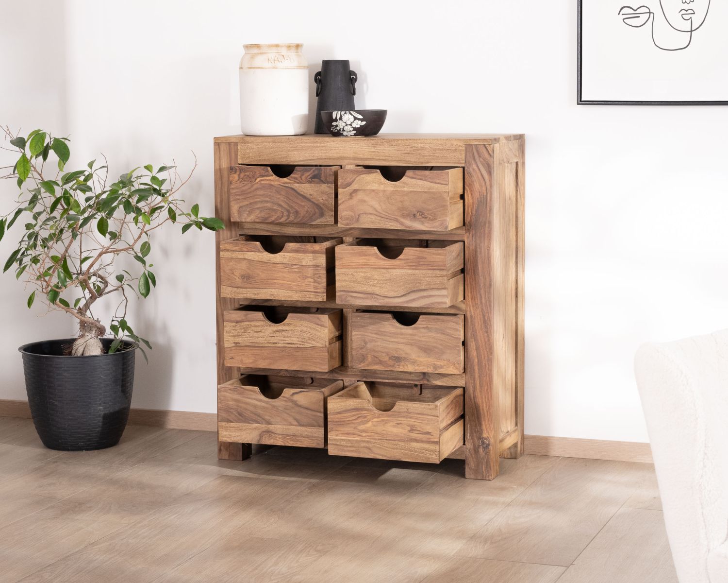 Cassettone in palissandro "Kalanohé" a 8 cassetti