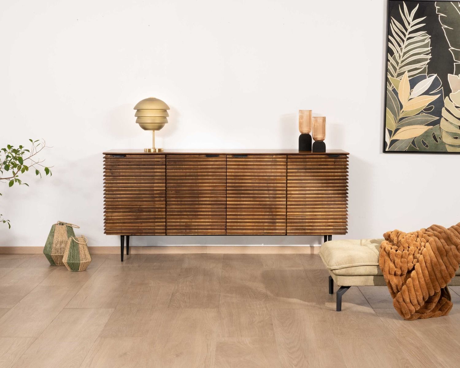Credenza retrò "Sheffield" a 4 ante in teak massiccio e mango 183 cm