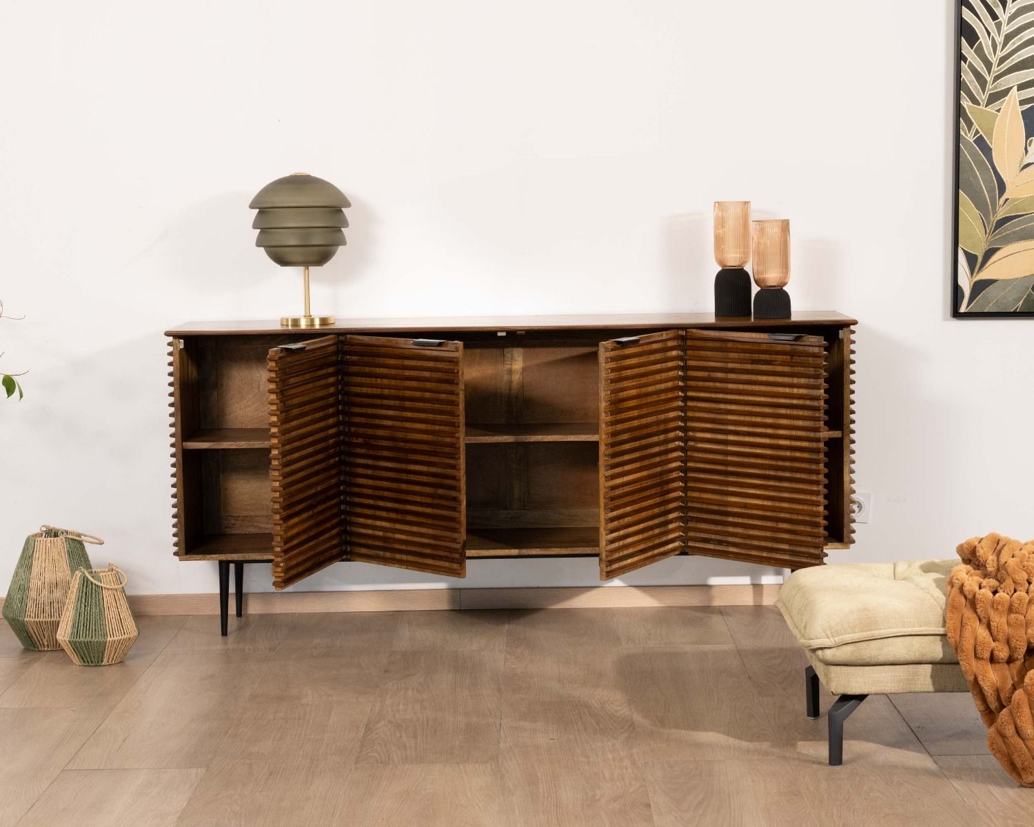 Credenza retrò "Sheffield" a 4 ante in teak massiccio e mango 183 cm