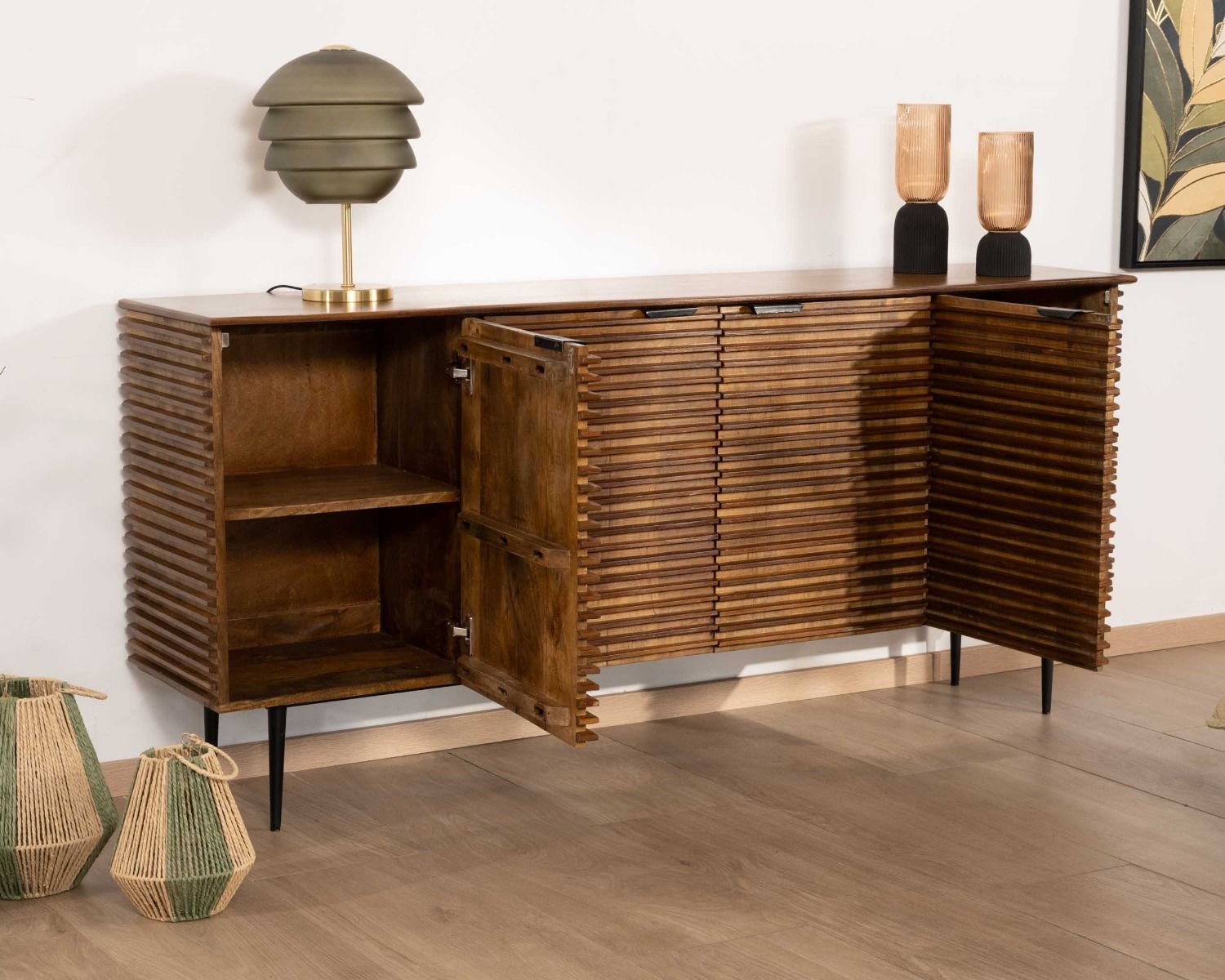 Credenza retrò "Sheffield" a 4 ante in teak massiccio e mango 183 cm