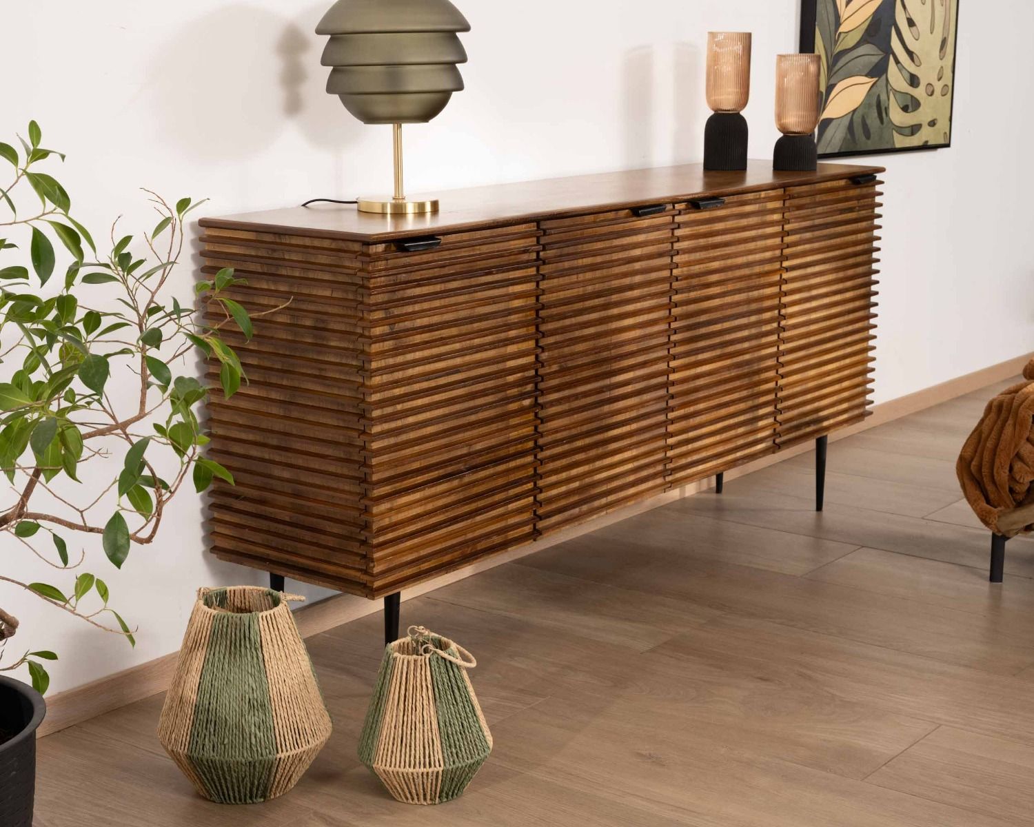 Credenza retrò "Sheffield" a 4 ante in teak massiccio e mango 183 cm