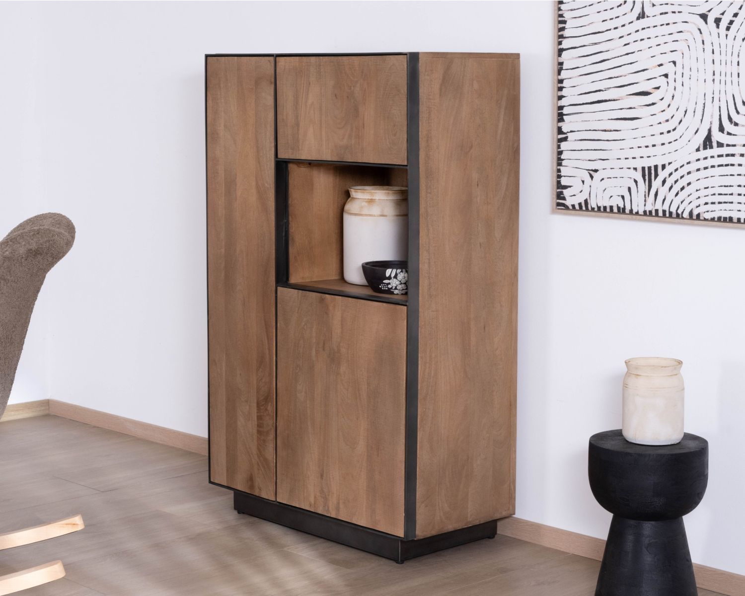 Mobile a 2 ante in mango massiccio "Santo", stile raffinato