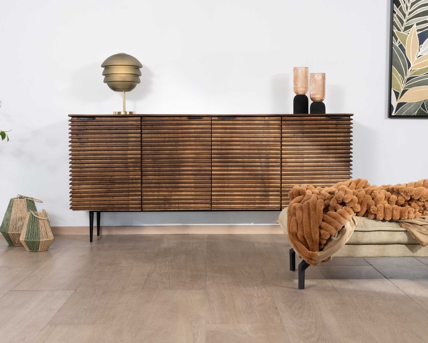 Credenza retrò "Sheffield" a 4 ante in teak massiccio e mango 183 cm