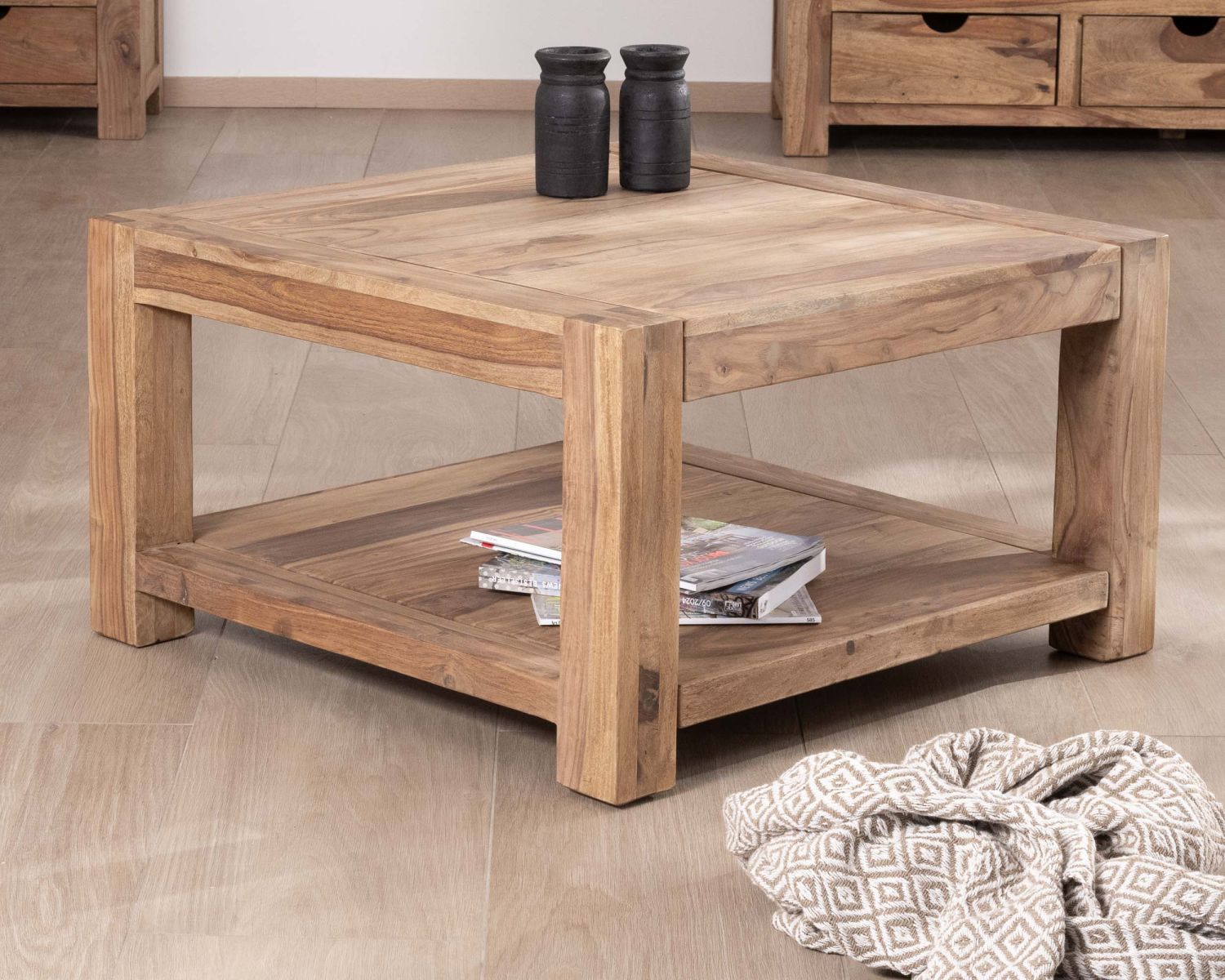 Tavolino quadrato "Kalanohé" con doppio piano in palissandro