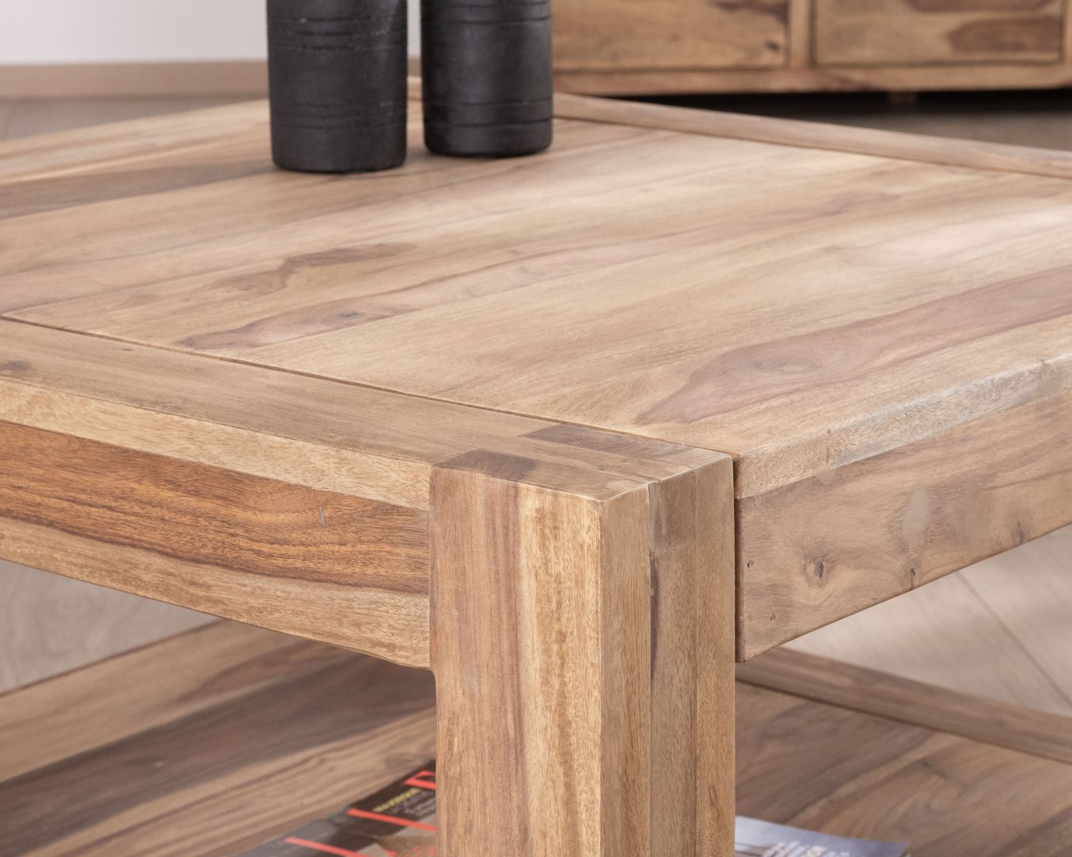 Tavolino quadrato "Kalanohé" con doppio piano in palissandro