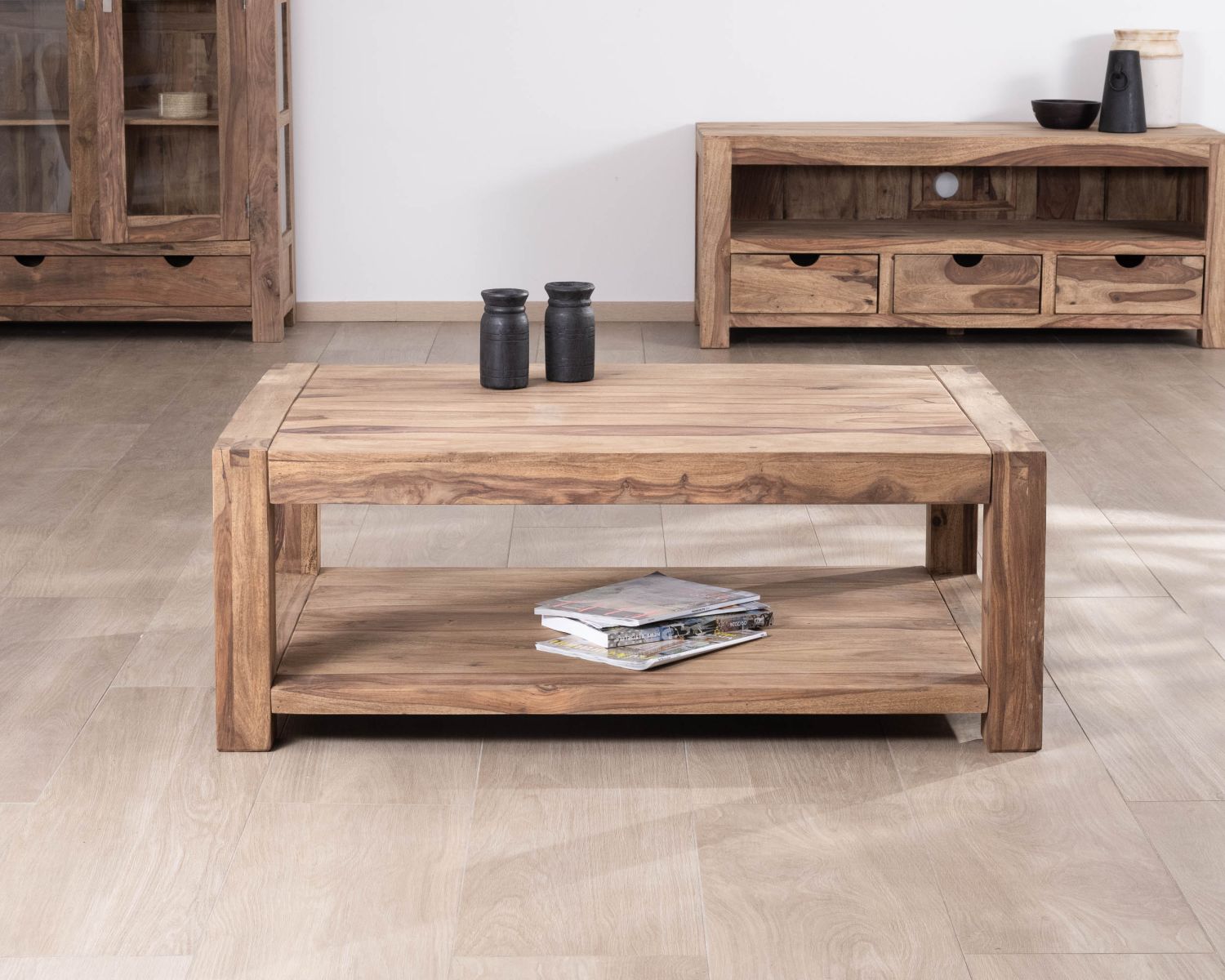 Tavolino rettangolare a doppio piano "Kalanohé" in palissandro