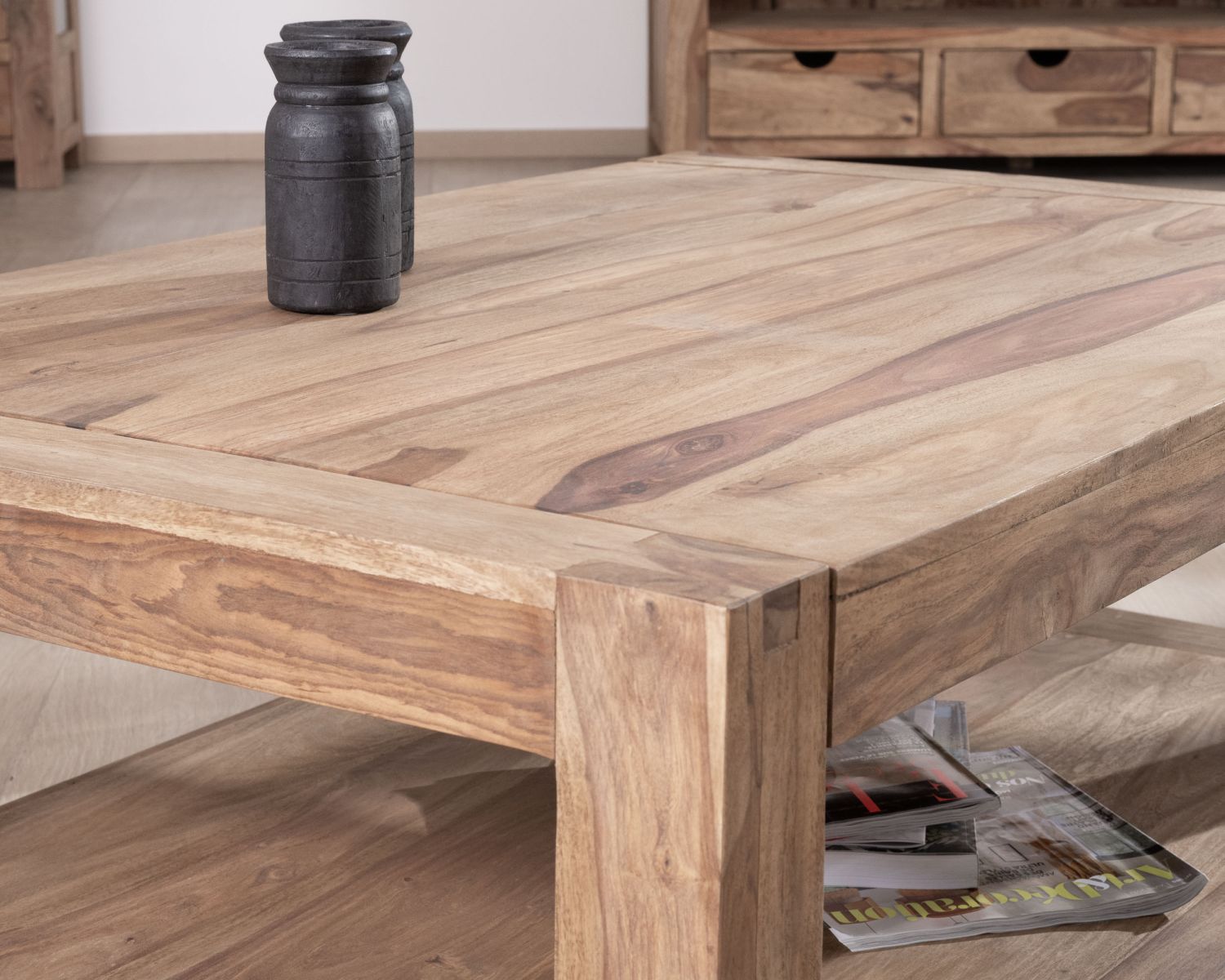 Tavolino quadrato "Kalanohé" con doppio piano in palissandro