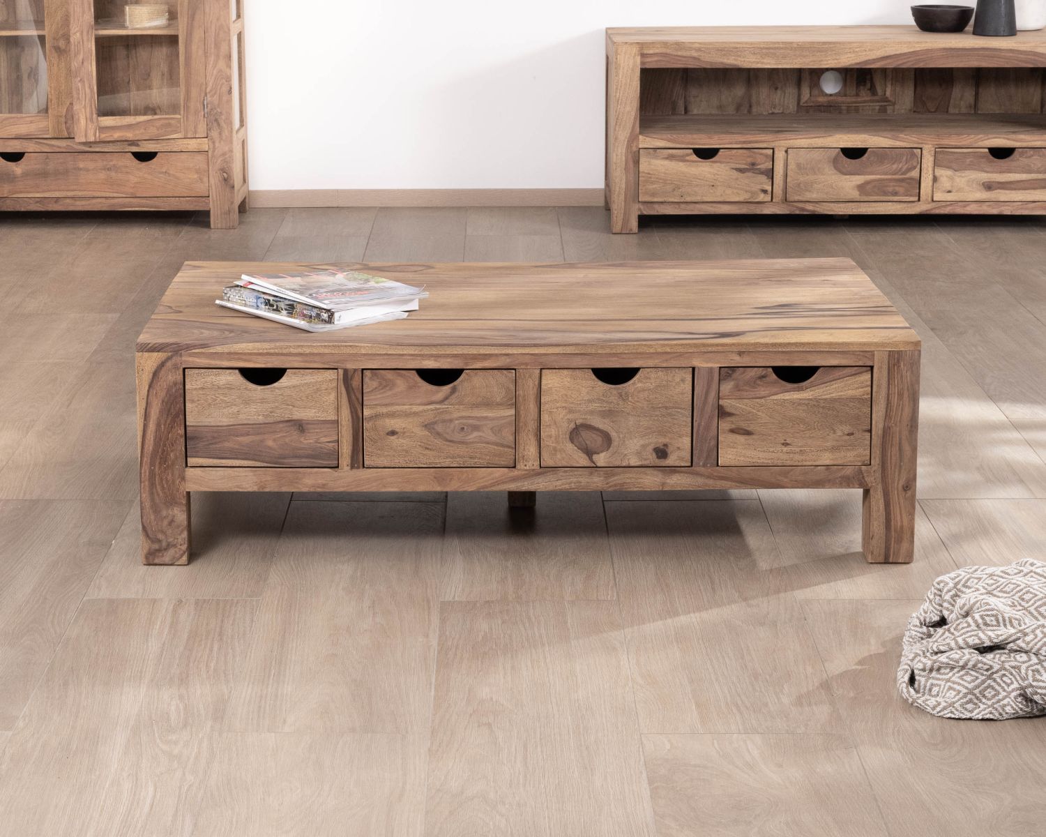 Tavolo da salotto "Kalanohé" da 135 cm con cassetti bifacciali in palissandro