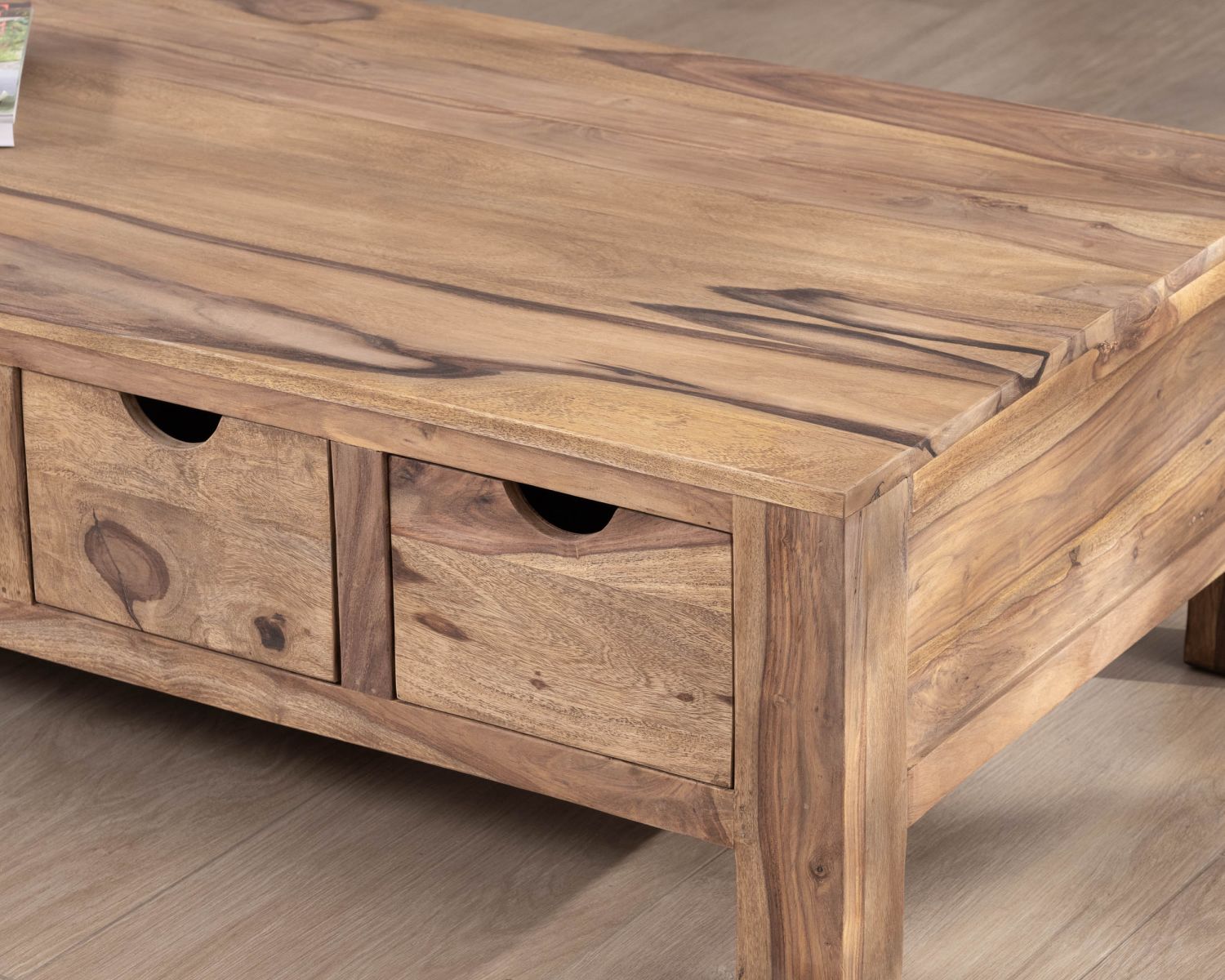 Tavolo da salotto "Kalanohé" da 135 cm con cassetti bifacciali in palissandro