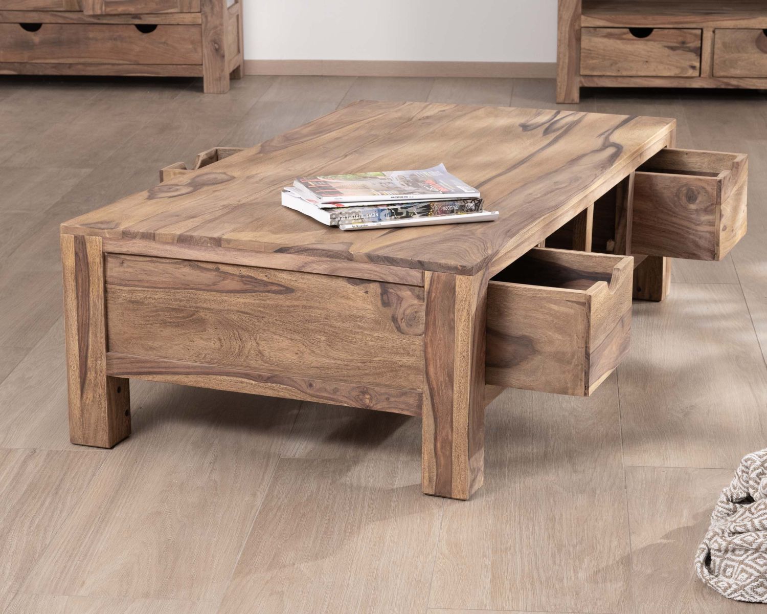 Tavolo da salotto "Kalanohé" da 135 cm con cassetti bifacciali in palissandro