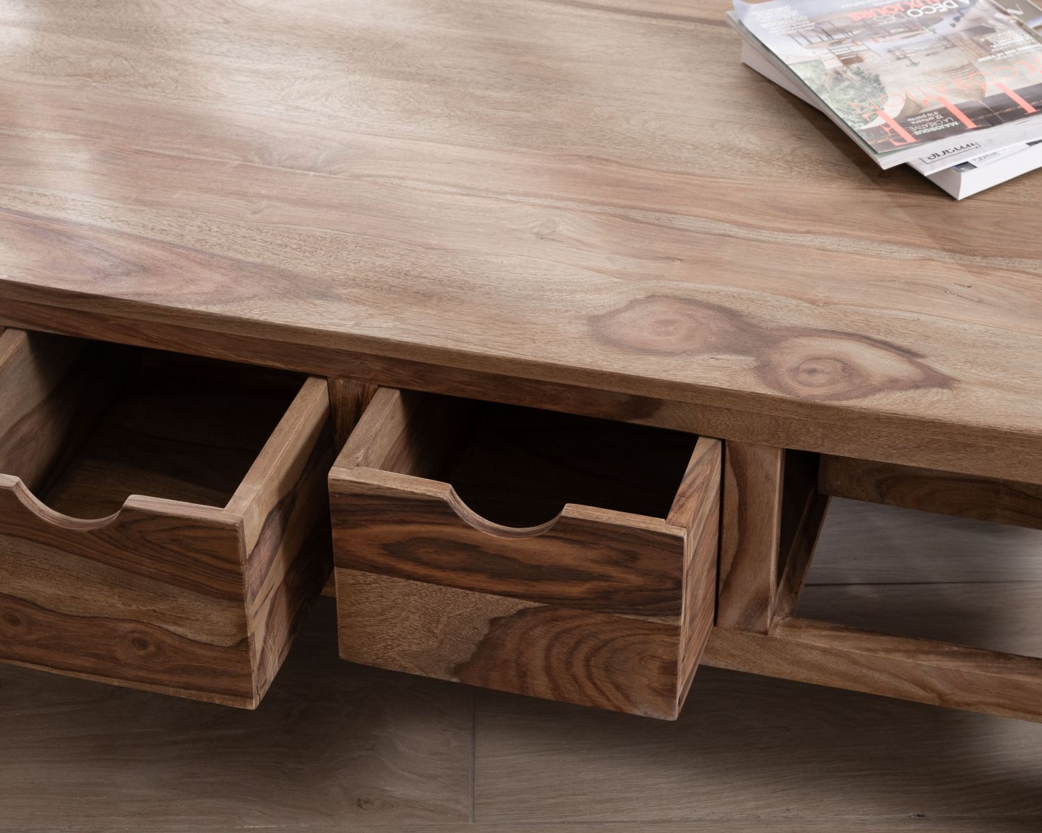 Tavolo da salotto "Kalanohé" da 135 cm con cassetti bifacciali in palissandro