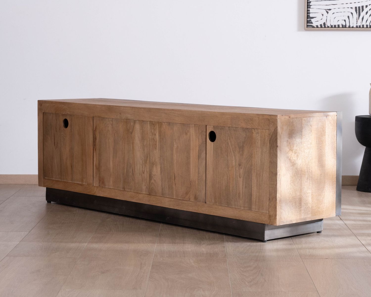 Panca TV "Santo" grande 180 cm in legno di mango con ante e cassetti