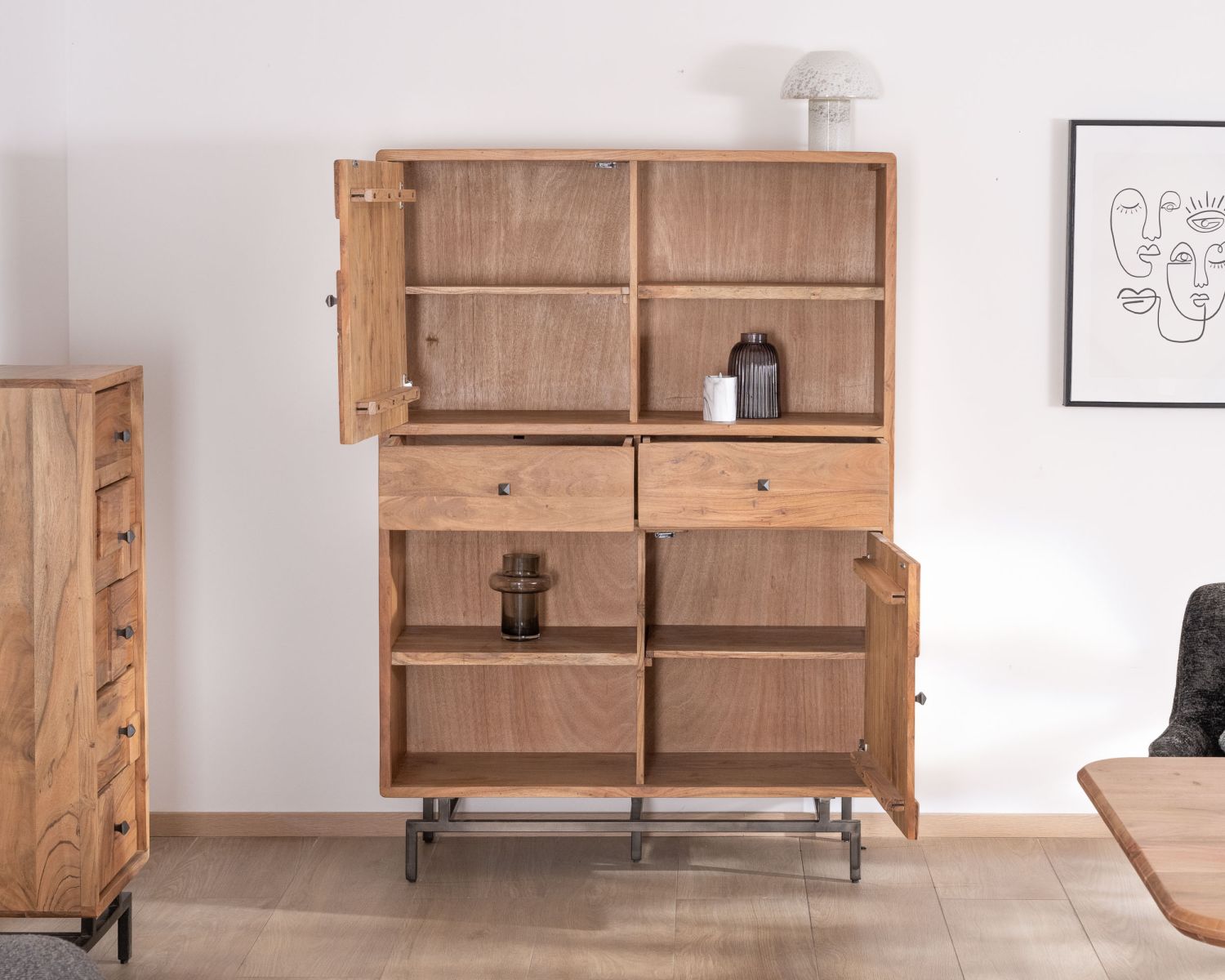 Argenteria dal design rétro in acacia e metallo Frontali "Puzzle" con motivo a carré