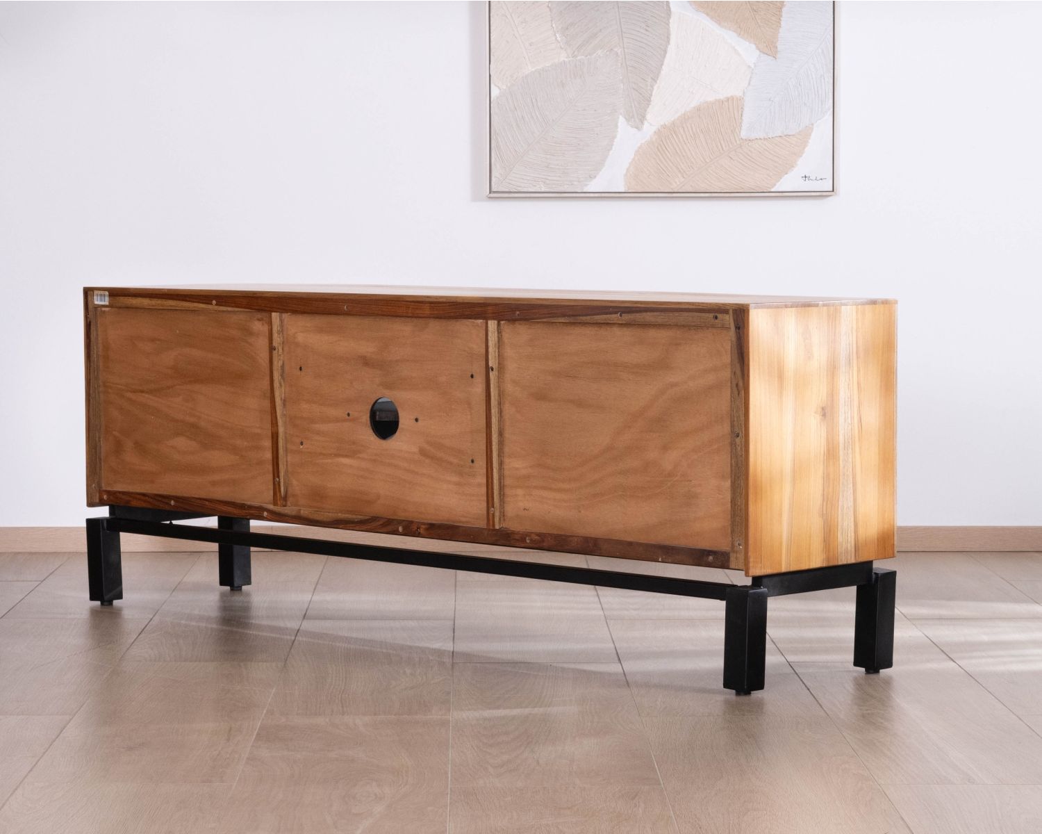 Mobile TV bicolore contemporaneo "Olonie" da 175 cm in teak naturale e metallo