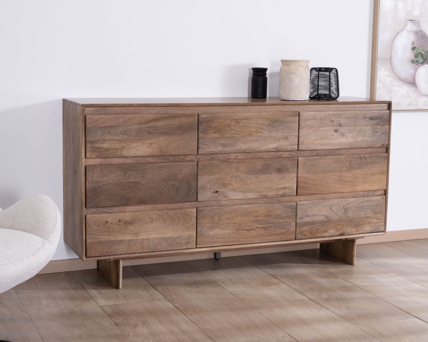 Cassettiera a 9 cassetti in legno massiccio di mango in stile "Geta" Japandi