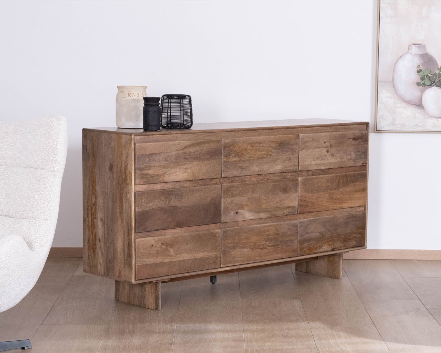 Cassettiera a 9 cassetti in legno massiccio di mango in stile "Geta" Japandi