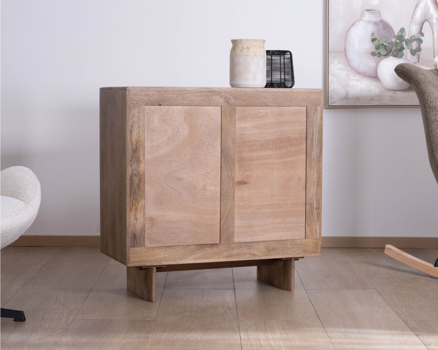 Cassettiera in stile Japandi in legno di mango massiccio "Geta", 3 cassetti ad ampia apertura