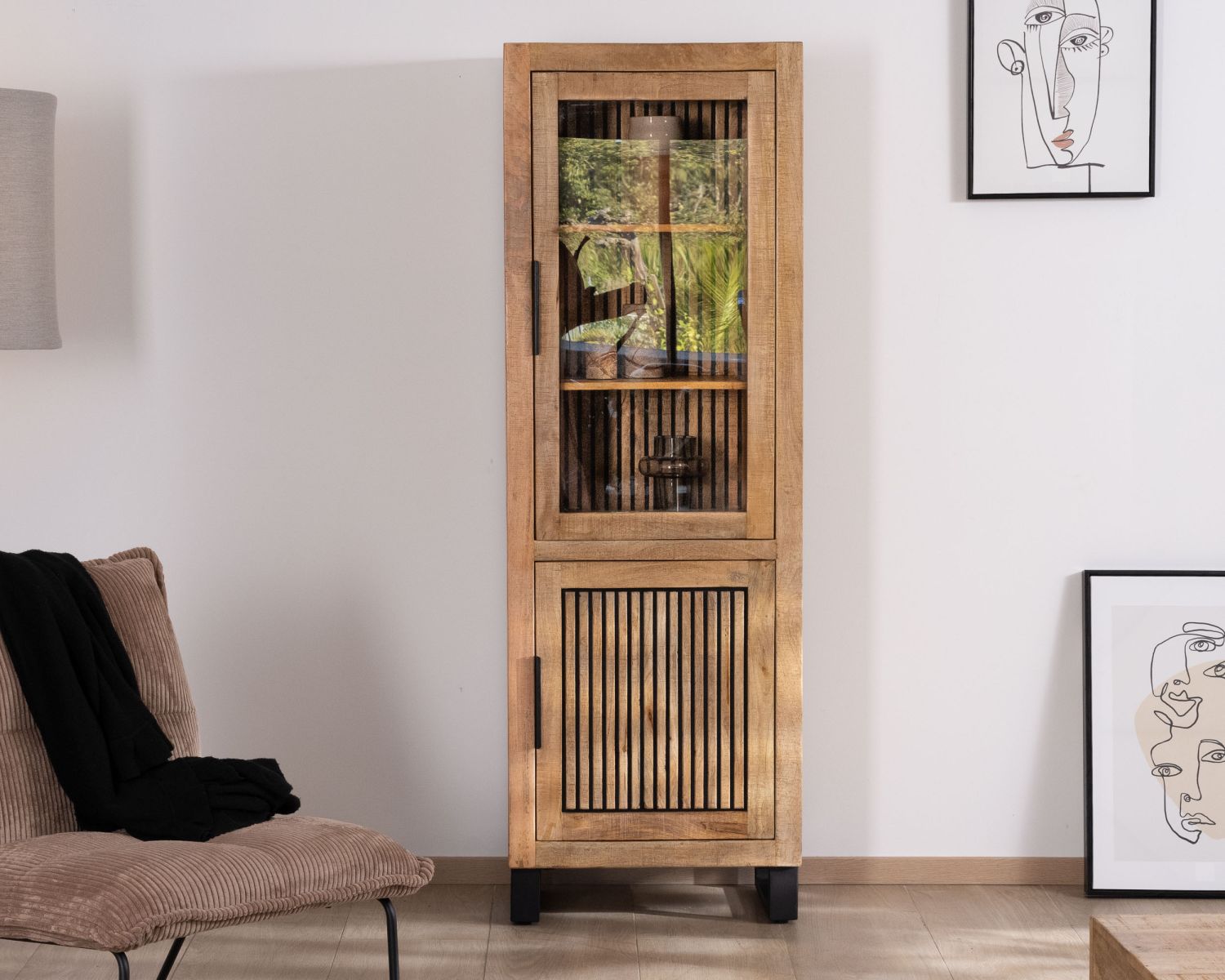 Vetrina mango "Manoha" a 2 ante con frontale decorativo reversibile