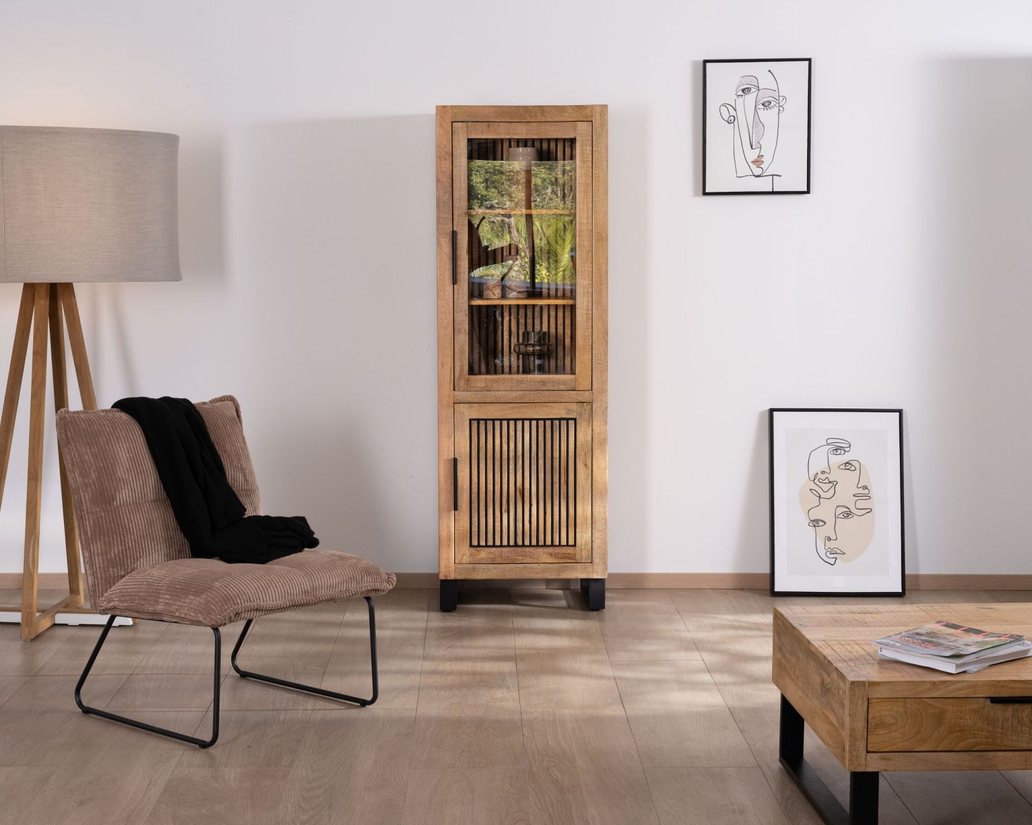 Vetrina mango "Manoha" a 2 ante con frontale decorativo reversibile