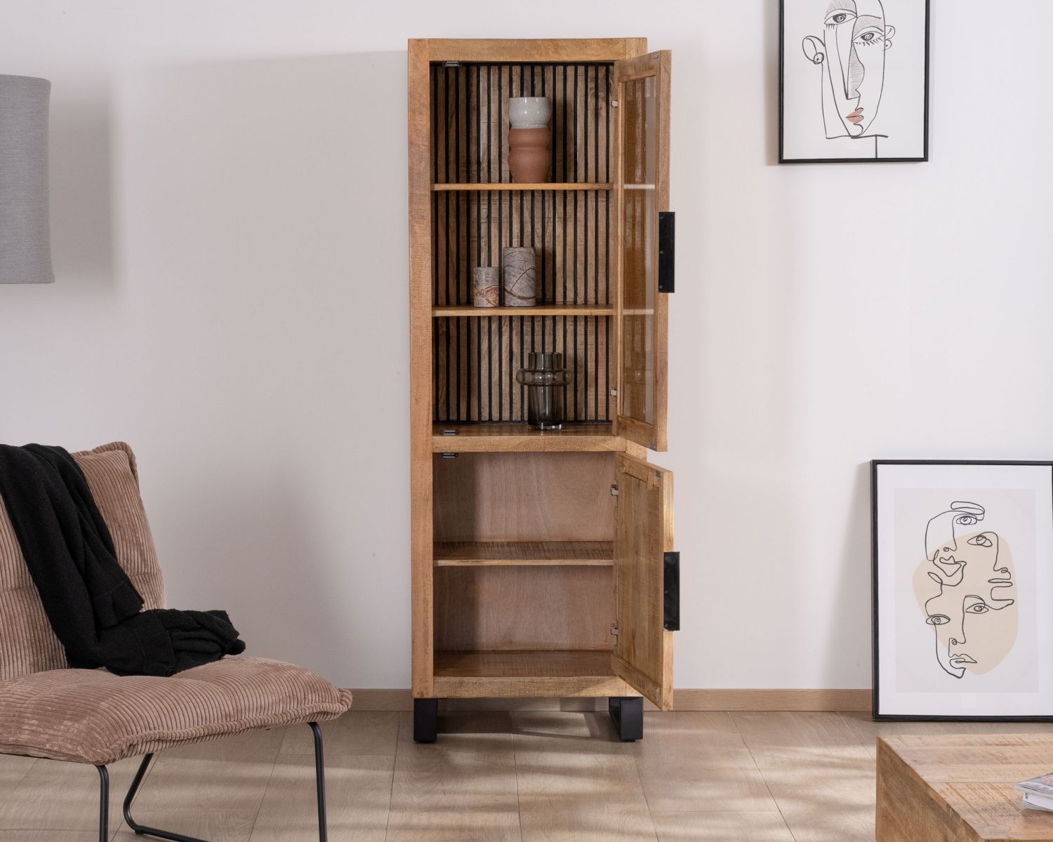 Vetrina mango "Manoha" a 2 ante con frontale decorativo reversibile