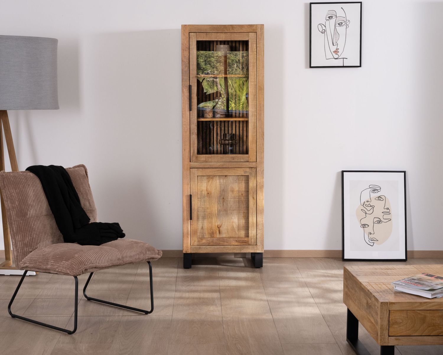 Vetrina mango "Manoha" a 2 ante con frontale decorativo reversibile