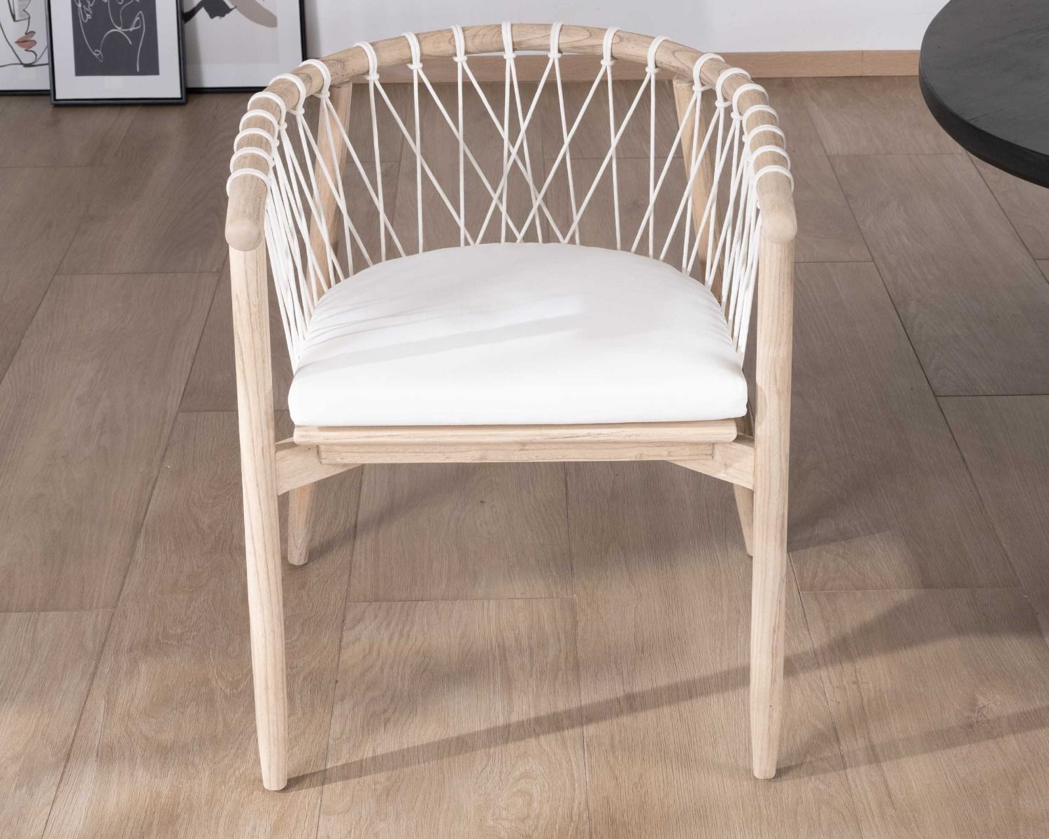 Sedia da pranzo "Katue" in legno e corda intrecciata