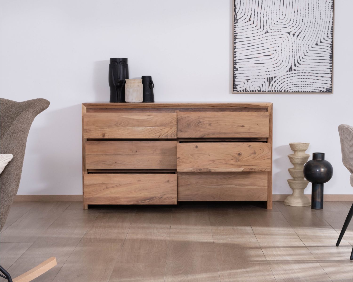 Cassettone a 6 cassetti "Lignum" in legno di acacia, stile scandinavo
