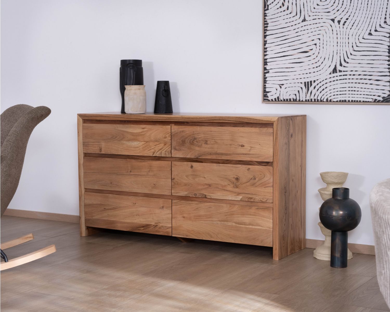 Cassettone a 6 cassetti "Lignum" in legno di acacia, stile scandinavo