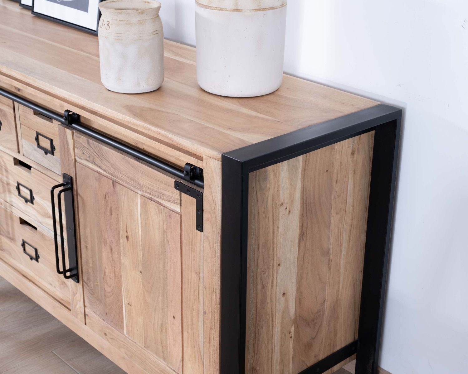 Credenza industriale in metallo e legno per sala da pranzo 190cm "Montreal