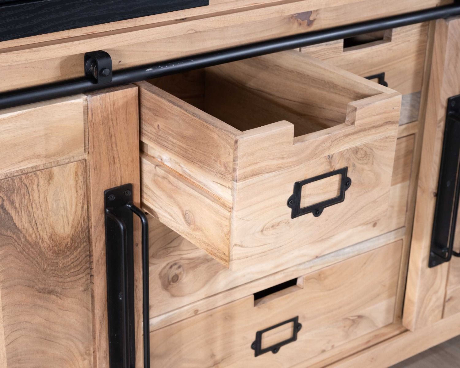 Credenza industriale in metallo e legno per sala da pranzo 190cm "Montreal