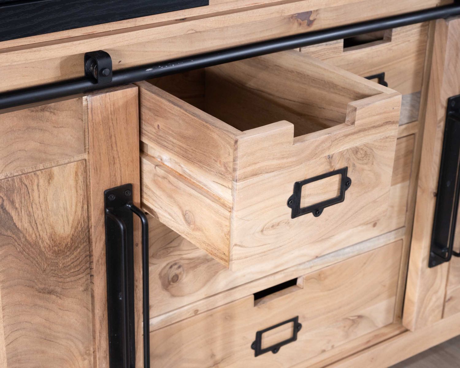 Credenza da sala da pranzo in stile industriale in metallo e legno, 190 cm, modello "Montréal"
