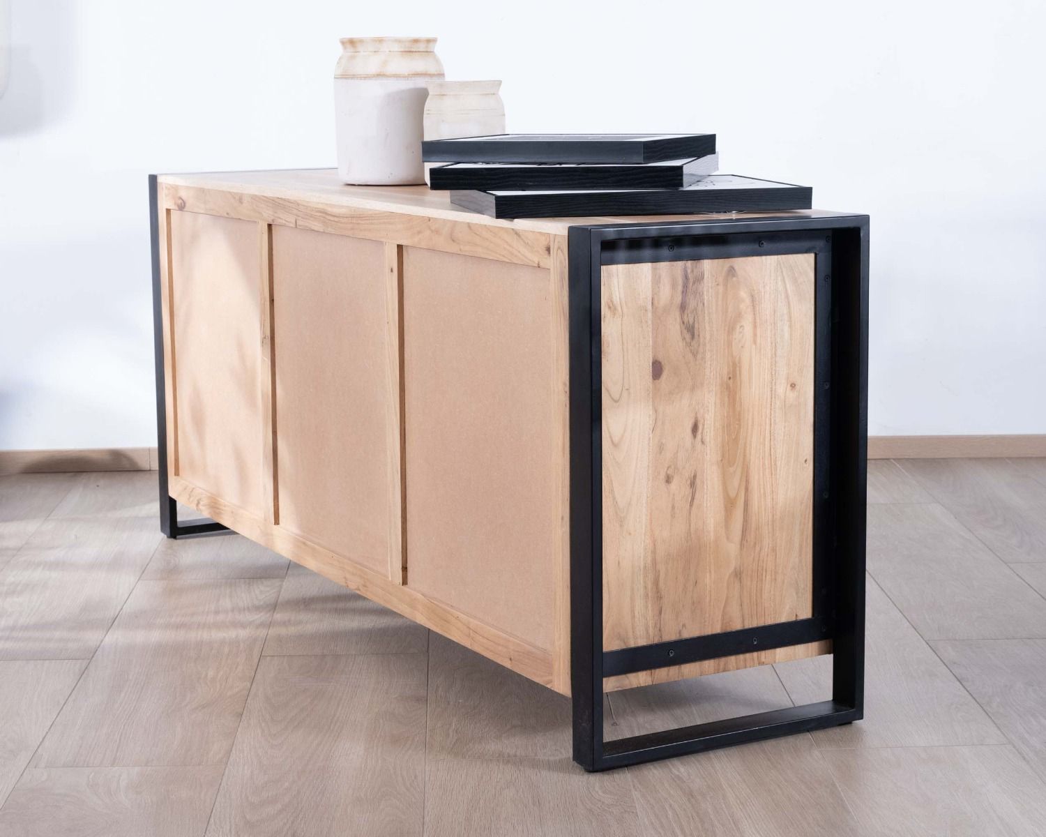 Credenza industriale in metallo e legno per sala da pranzo 190cm "Montreal